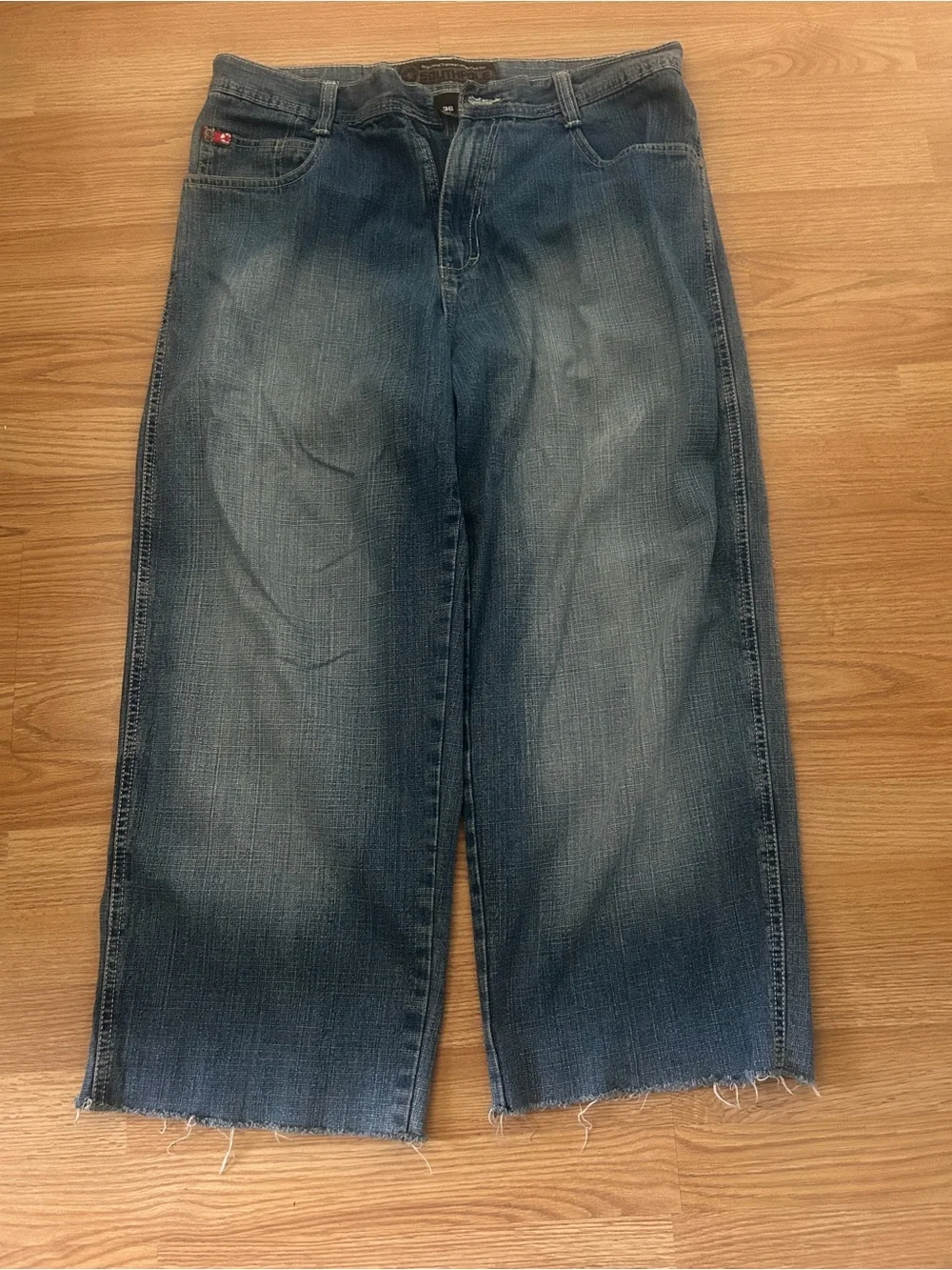 South Pole Mens Relaxed Wide-Leg Dark Blue Jeans